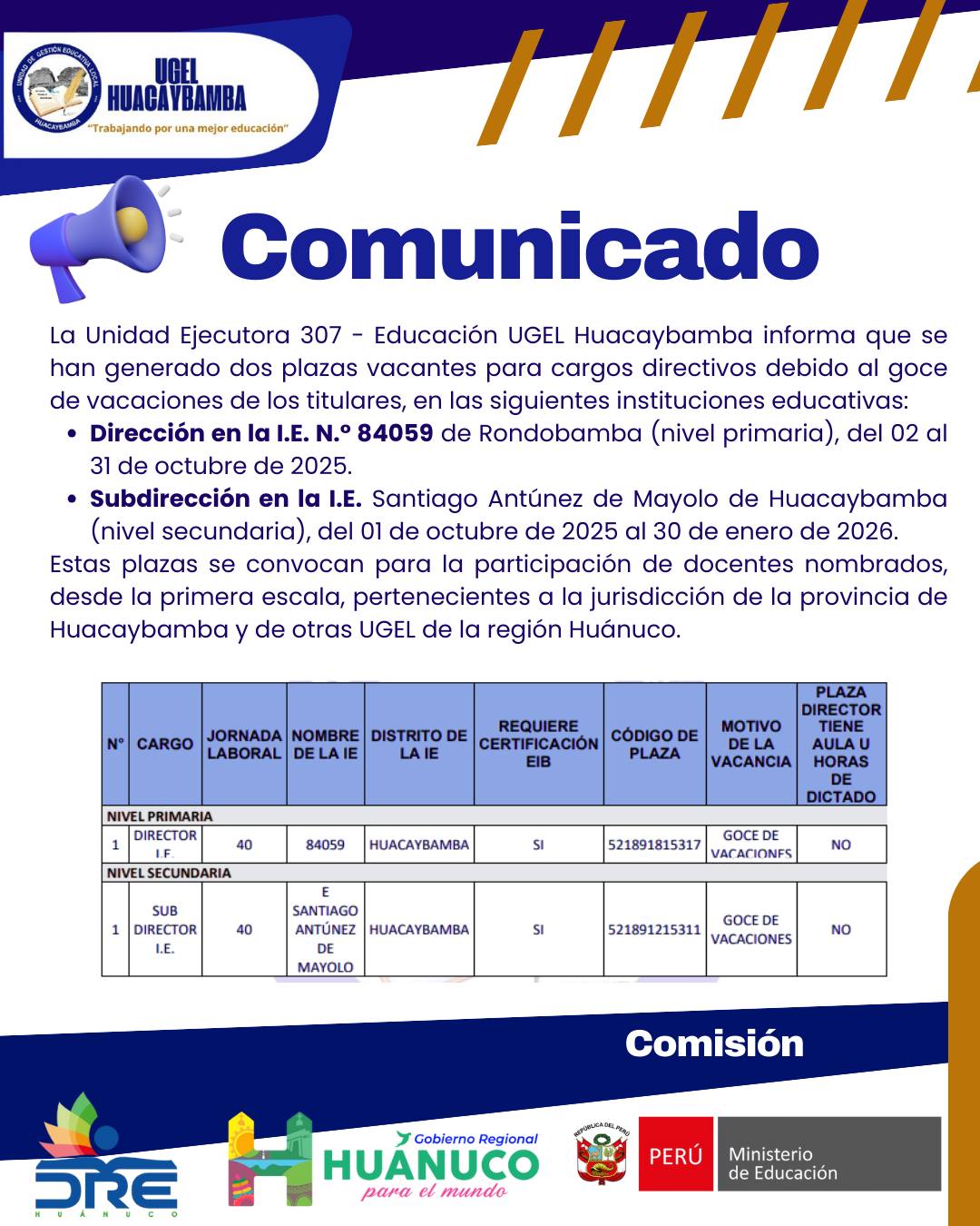 Noticia - D𝐨𝐬 𝐩𝐥𝐚𝐳𝐚𝐬 𝐯𝐚𝐜𝐚𝐧𝐭𝐞𝐬 𝐩𝐚𝐫𝐚 𝐜𝐚𝐫𝐠𝐨𝐬 𝐝𝐢𝐫𝐞𝐜𝐭𝐢𝐯𝐨𝐬 𝐝𝐞𝐛𝐢𝐝𝐨 𝐚𝐥 𝐠𝐨𝐜𝐞 𝐝𝐞 𝐯𝐚𝐜𝐚𝐜𝐢𝐨𝐧𝐞𝐬 𝐝𝐞 𝐥𝐨𝐬 𝐭𝐢𝐭𝐮𝐥𝐚𝐫𝐞𝐬