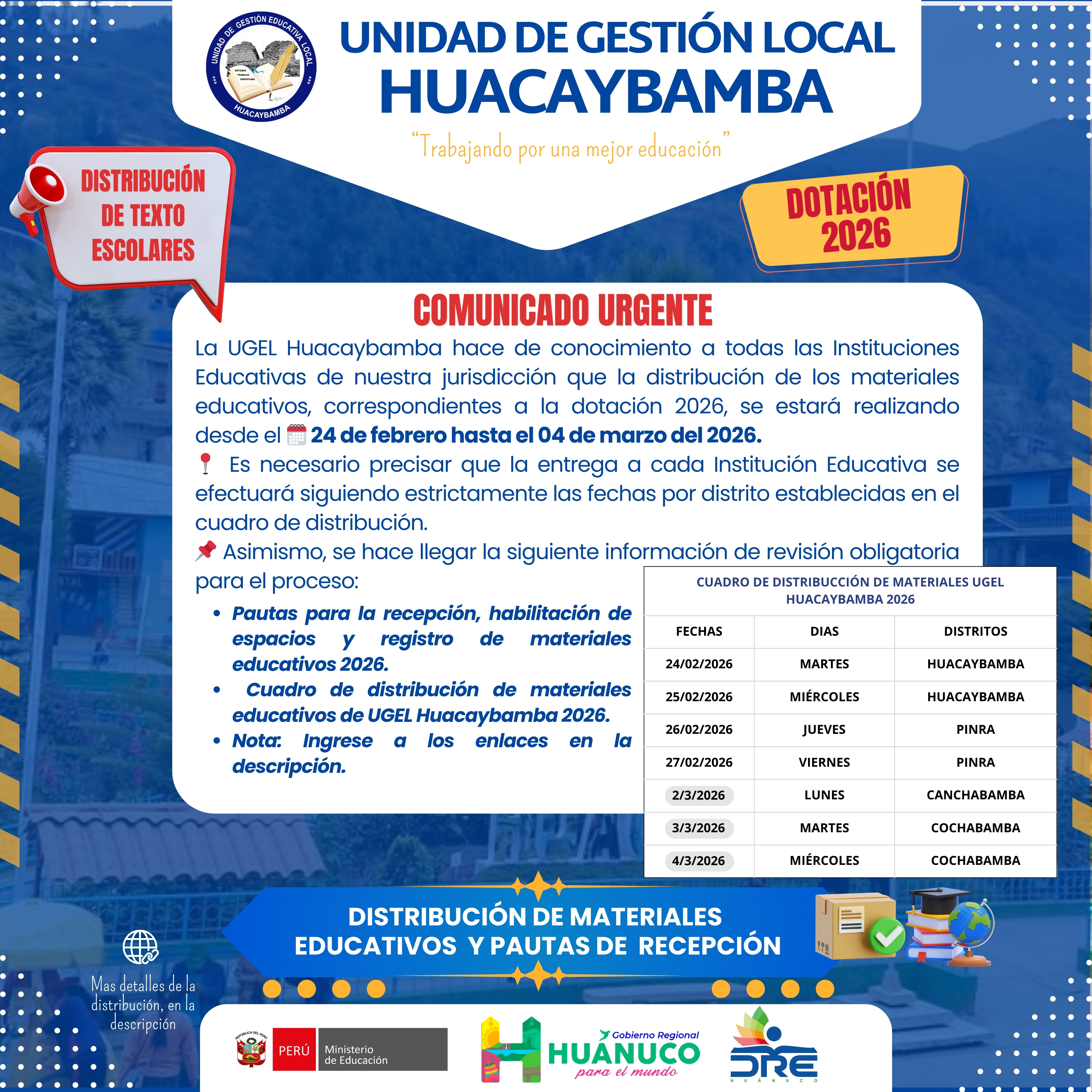 Distribución de materiales  educativos  y pautas de  recepción